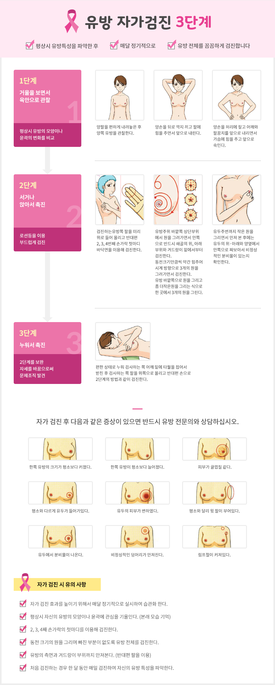 유방 자가검진 3단계